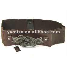 Elastischer Gürtel für Dame Dark Coffee Elastic, PU, ​​Cup Chain, Snap Button, Klare Strasssteine